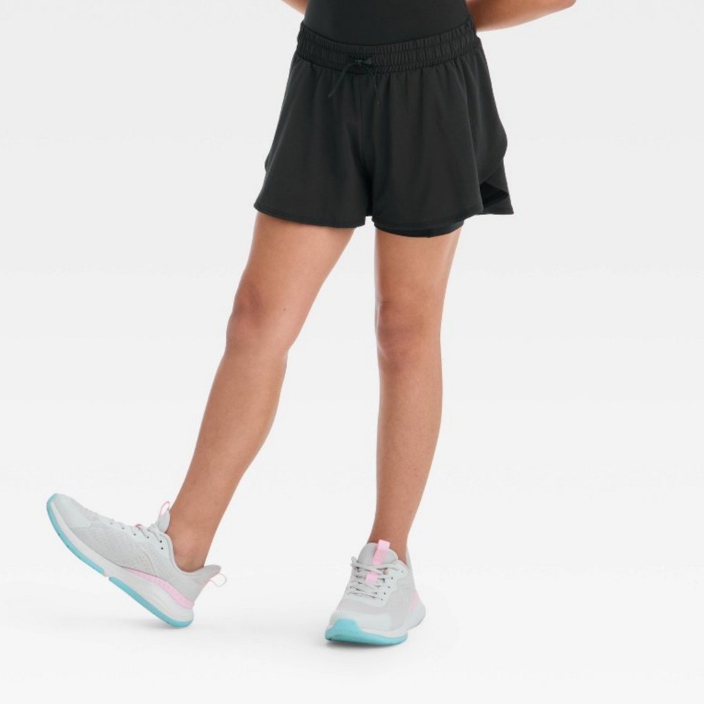 Girls‎ Flowy Shorts All in Motion Black Lightweight Adj Waist NWT L (10/12)